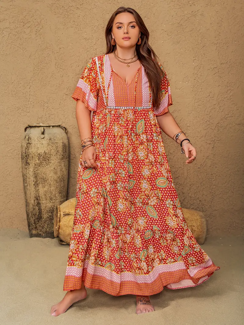 Saffron - Boho Floral Maxi Dress – Plus Size