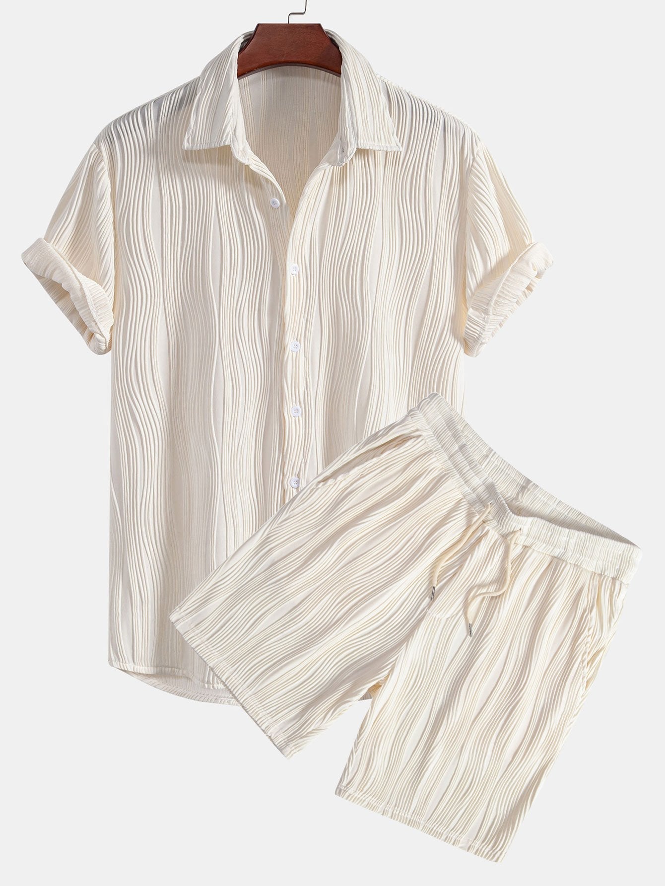 Joshua - Wave Textured Button Up Shirt & Shorts