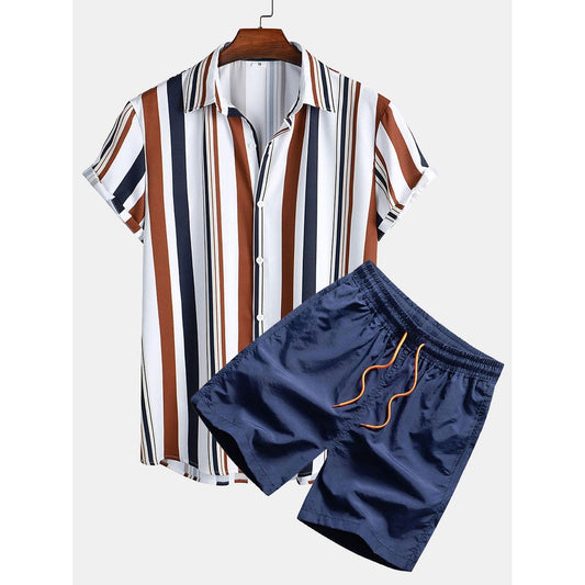 Jordan - Colored Striped Print Shirt & Swim Shorts