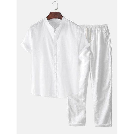 Brodie - Linen Look Short Sleeve Basic Shirts & Straight Leg Linen Pants