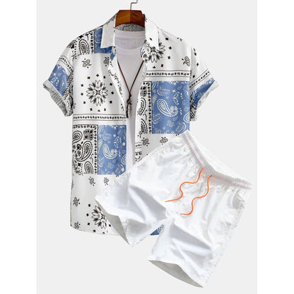 Max - Paisley Print Button Up Shirt #Random pattern design# & Swim Shorts