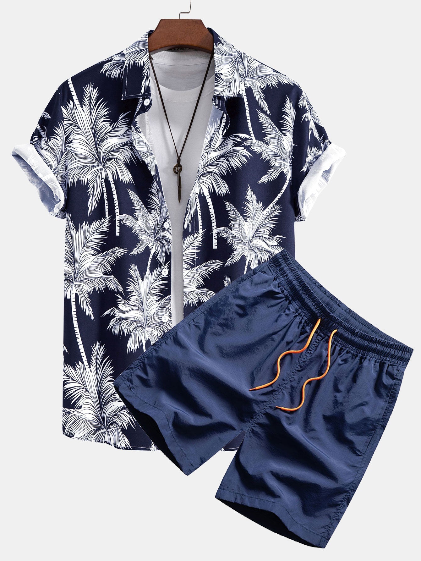 Ryan - Palm Tree Print Button Up Shirt & Swim Short
