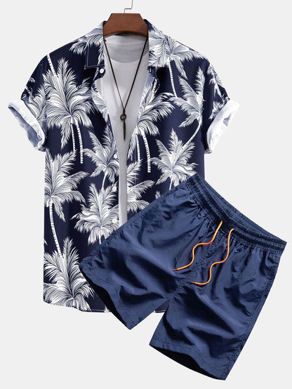 Ryan - Palm Tree Print Button Up Shirt & Swim Short