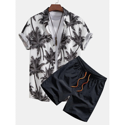 Ryan - Palm Tree Print Button Up Shirt & Swim Short