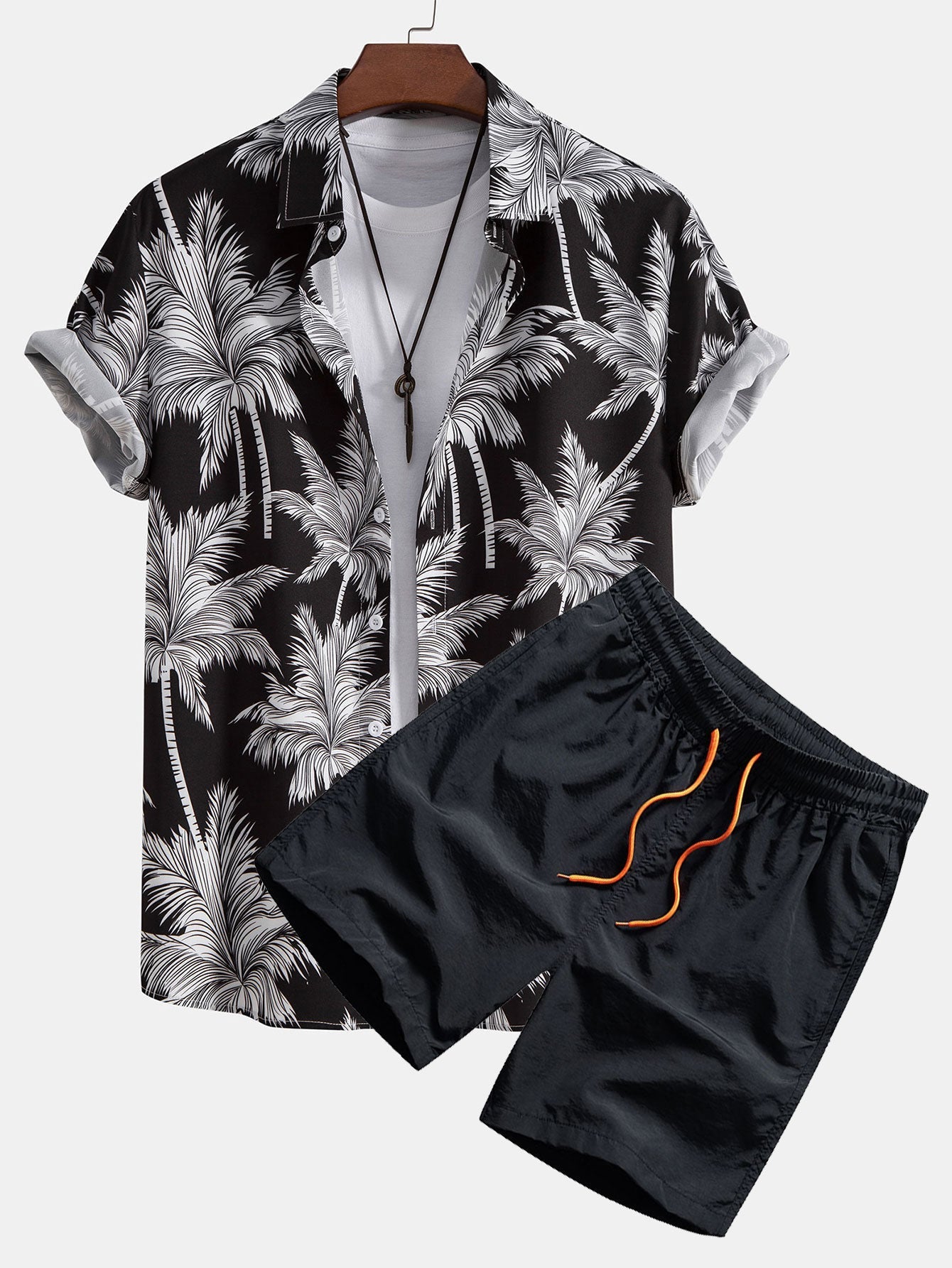 Ryan - Palm Tree Print Button Up Shirt & Swim Short