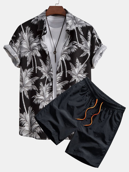 Ryan - Palm Tree Print Button Up Shirt & Swim Short