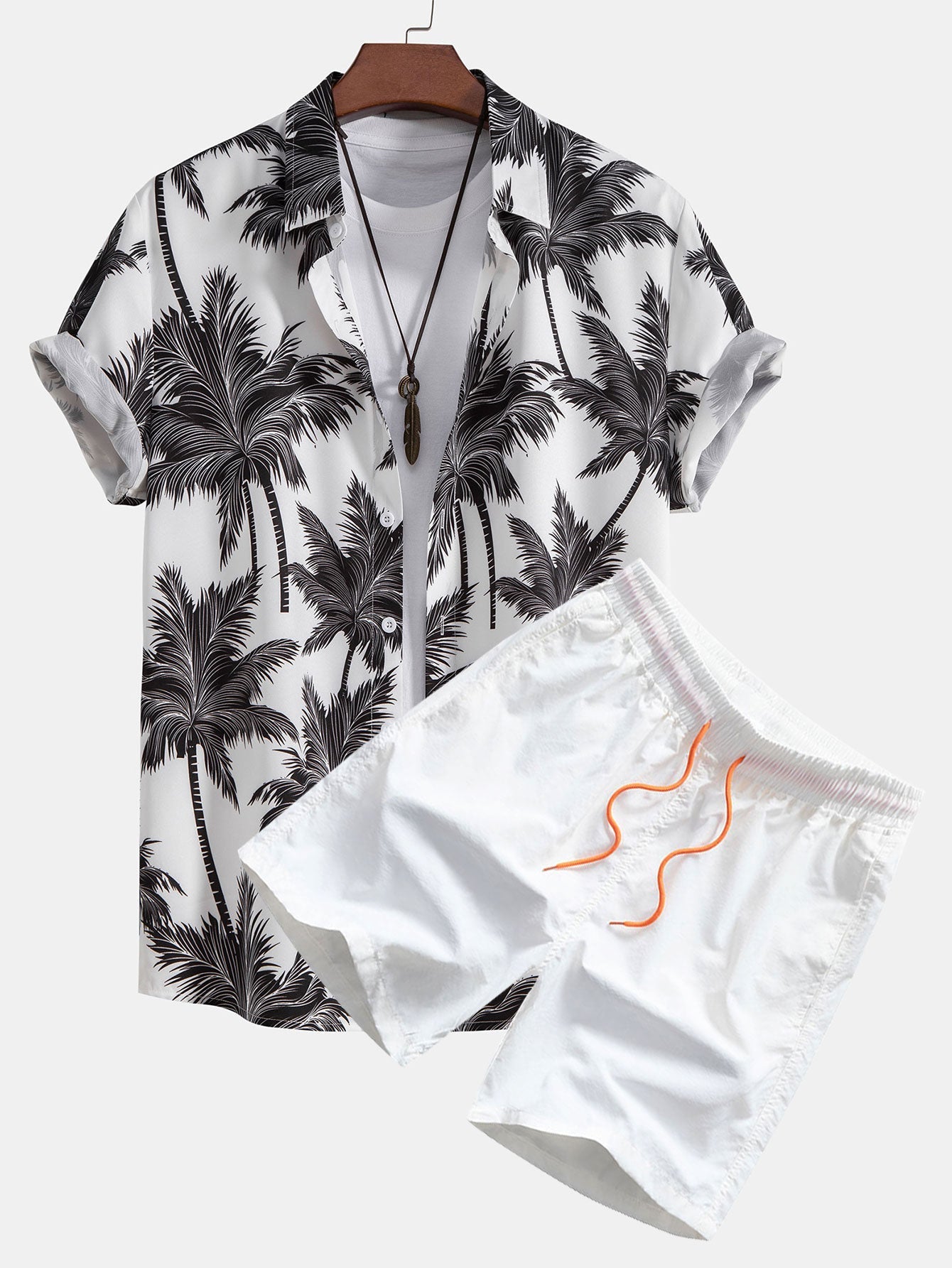 Ryan - Palm Tree Print Button Up Shirt & Swim Short