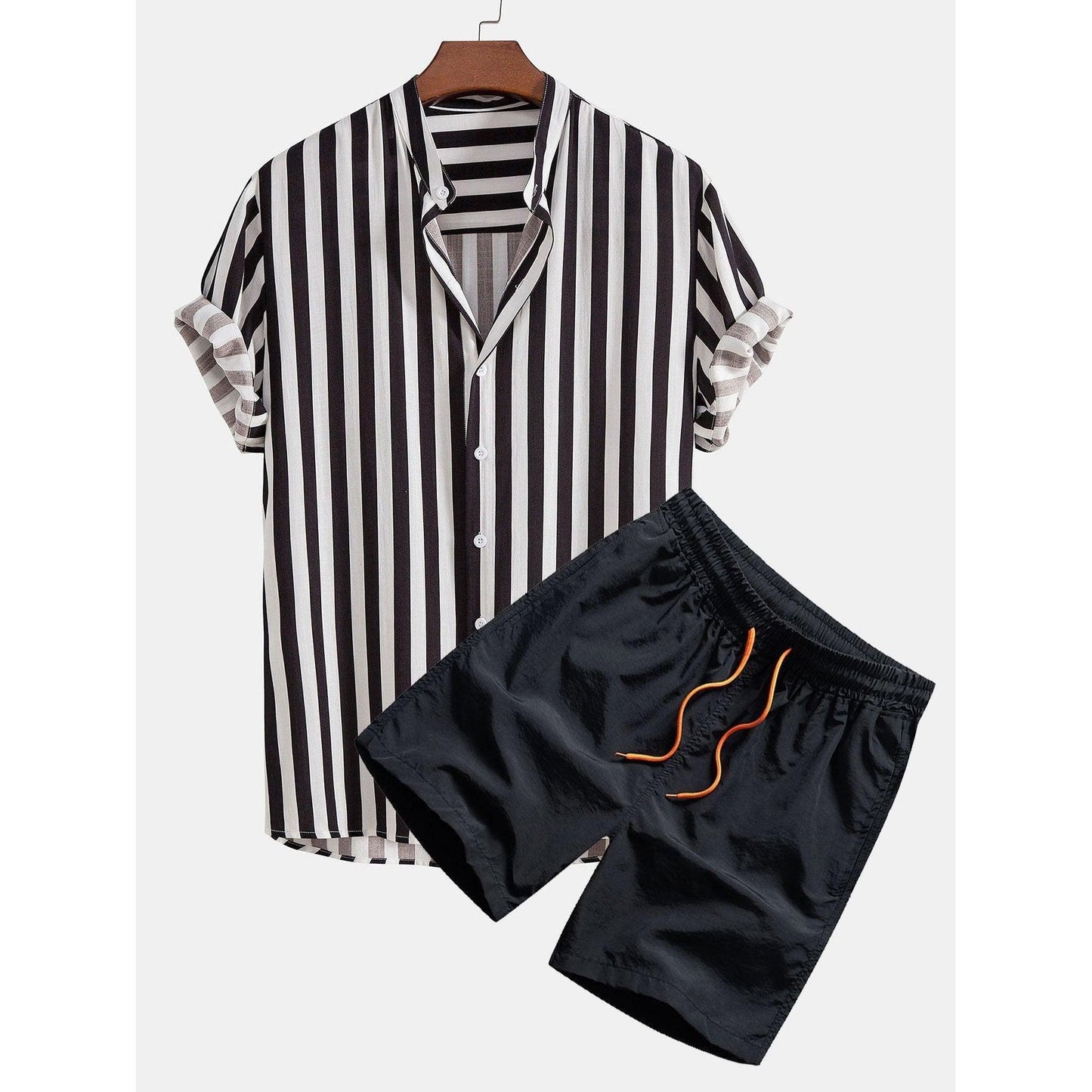 Travis - Striped Stand Collar Shirt & Swim Shorts