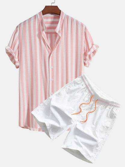 Travis - Striped Stand Collar Shirt & Swim Shorts