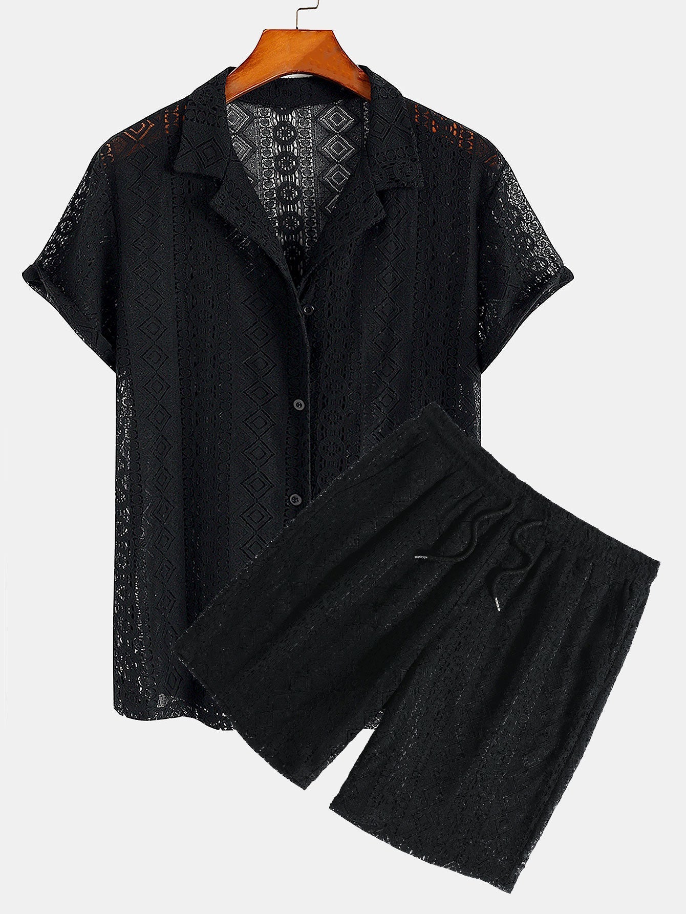 Harry - Geometry Textured Cuban Shirt & Shorts