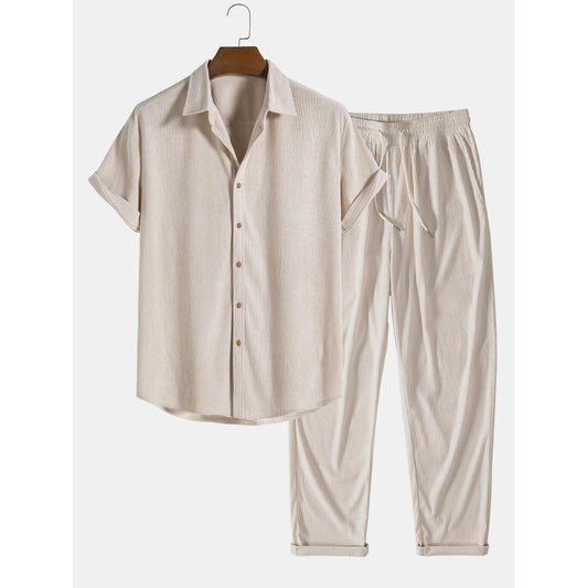 Kyle - Corduroy Button Up Short Sleeved Shirt & Straight Leg Corduroy Pants