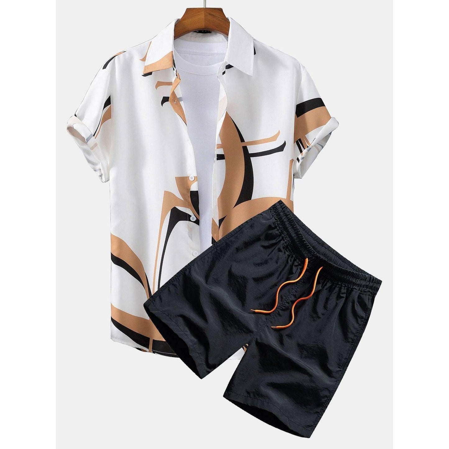 Daniel - Abstract Print Button Up Shirt #Random Pattern Design# & Swim Shorts