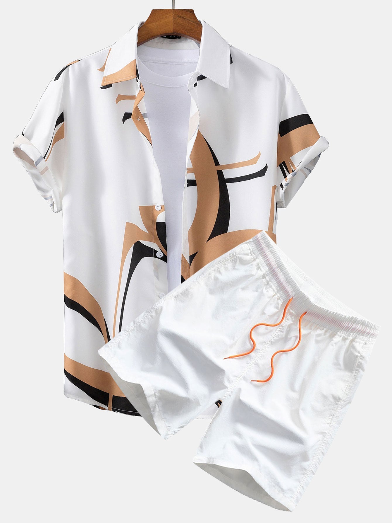 Daniel - Abstract Print Button Up Shirt #Random Pattern Design# & Swim Shorts