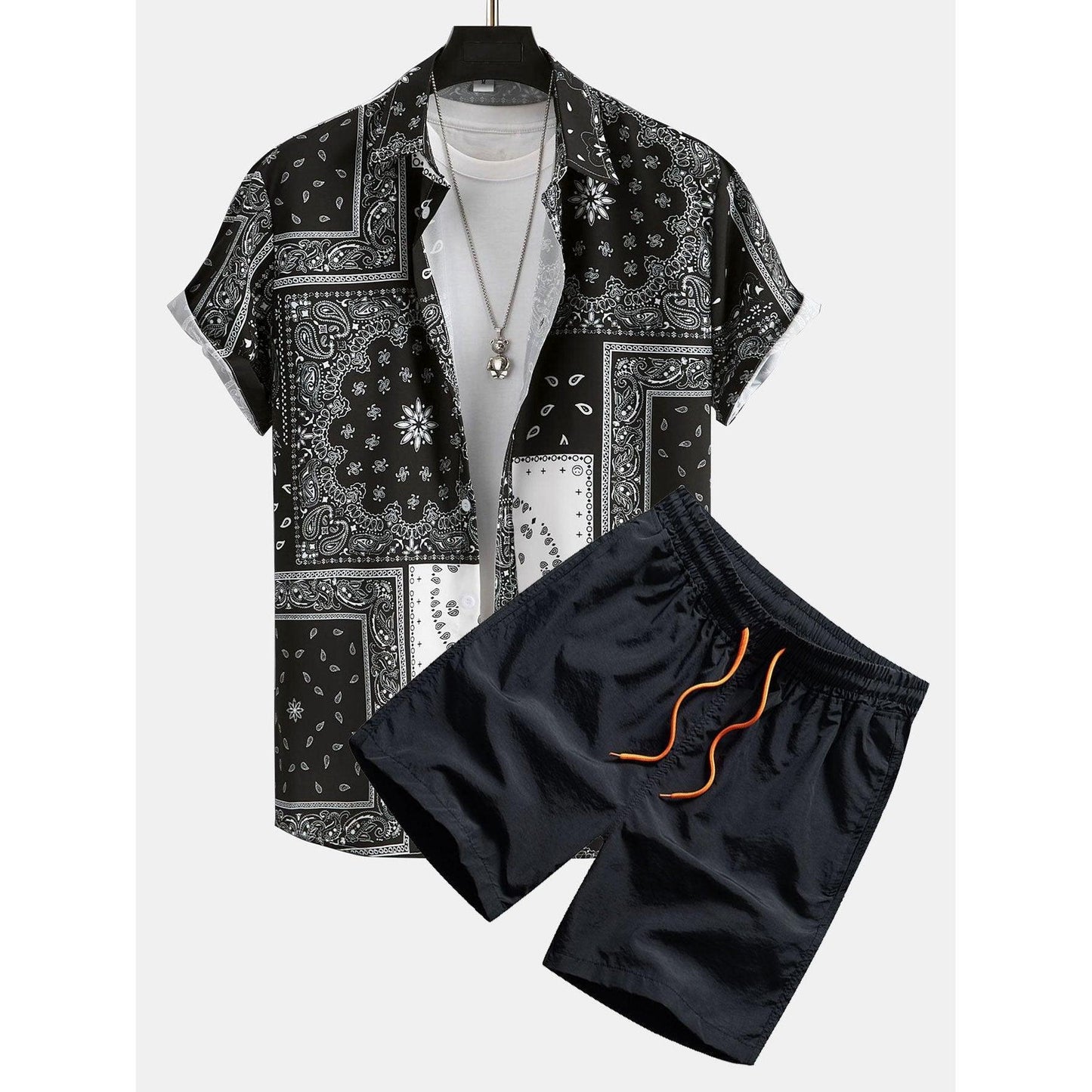 Archie - Paisley Print Button Up Shirt #Random Pattern Design# & Swim Shorts