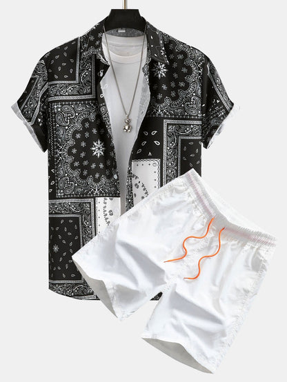Archie - Paisley Print Button Up Shirt #Random Pattern Design# & Swim Shorts