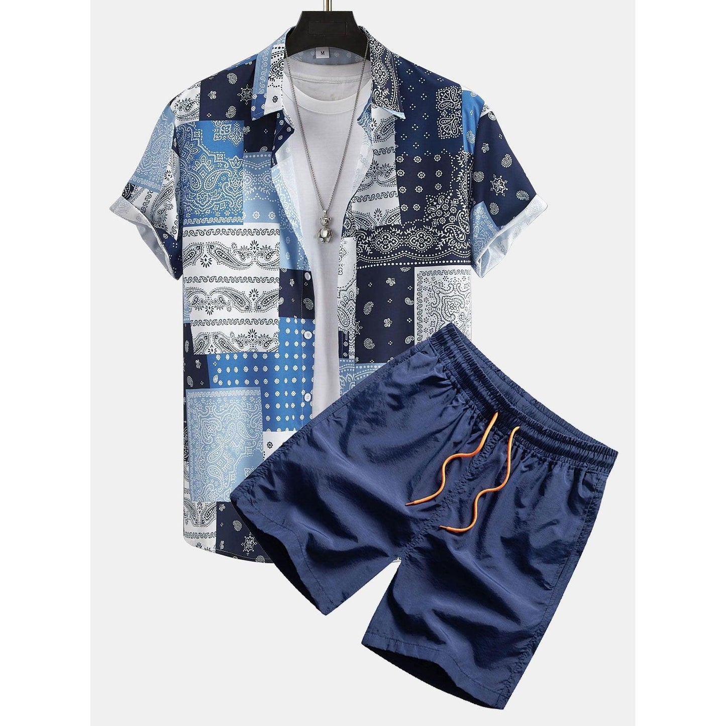 Finn - Paisley Patchwork Print Button Up Shirt #Random Pattern Design# & Swim Shorts