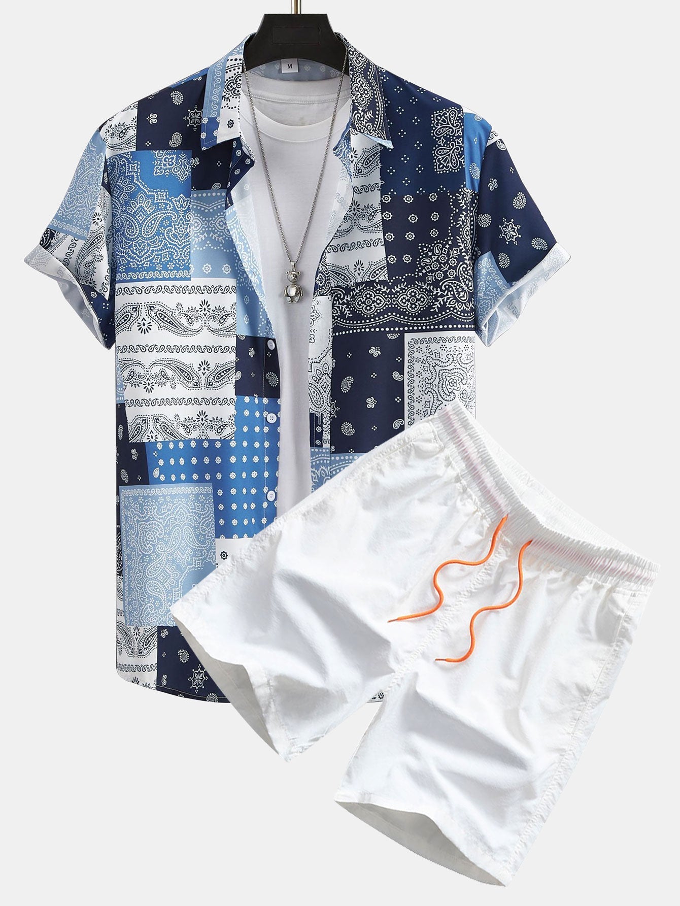Finn - Paisley Patchwork Print Button Up Shirt #Random Pattern Design# & Swim Shorts