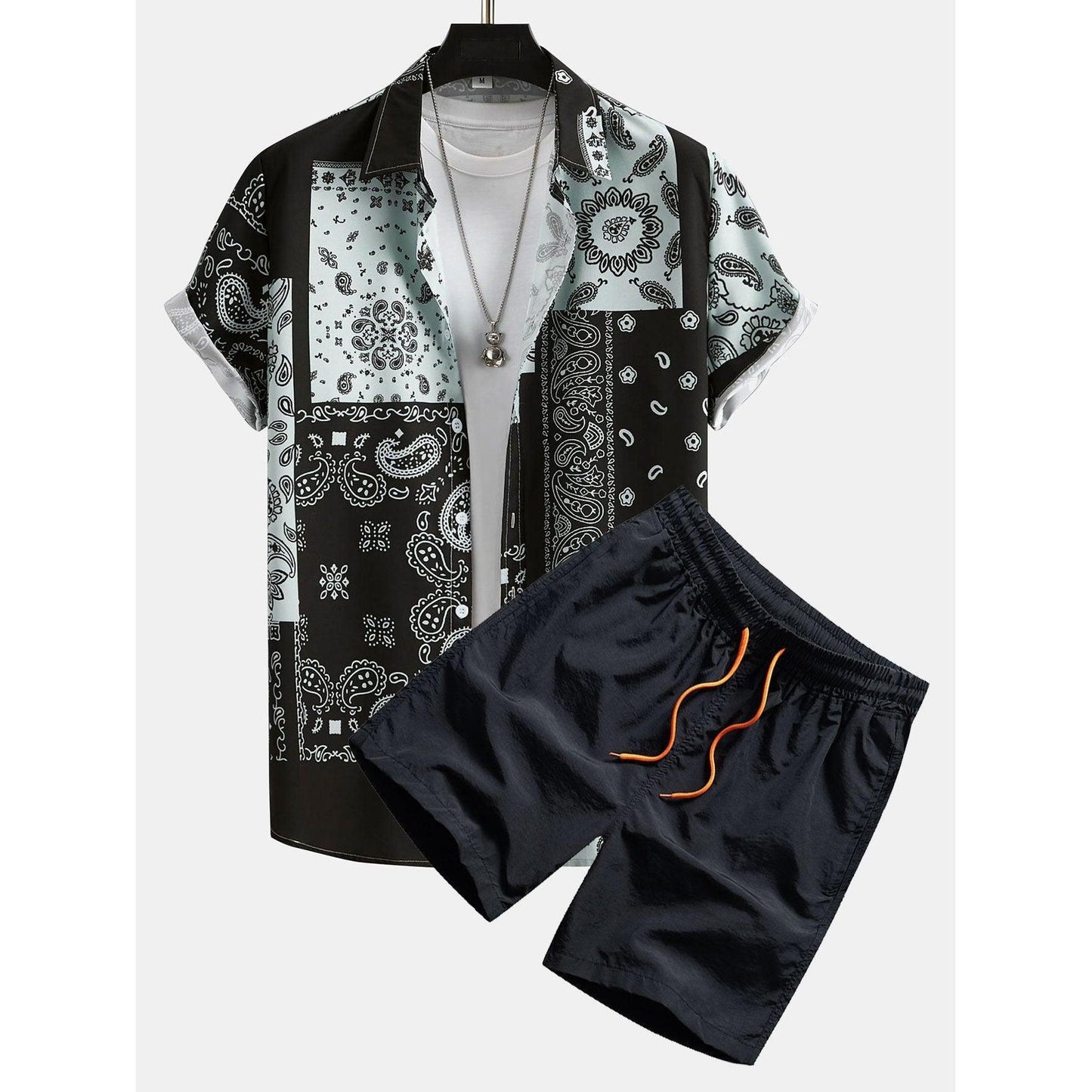 Ethan - Paisley Patchwork Print Shirt #Random pattern design# & Swim Shorts