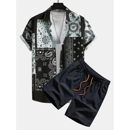 Ethan - Paisley Patchwork Print Shirt #Random pattern design# & Swim Shorts