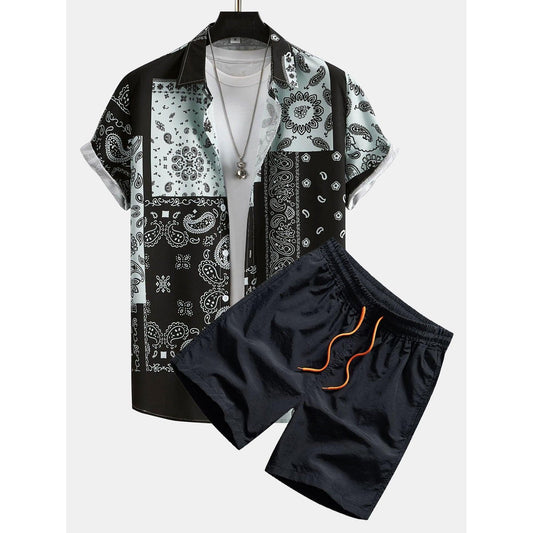 Ethan - Paisley Patchwork Print Shirt #Random pattern design# & Swim Shorts