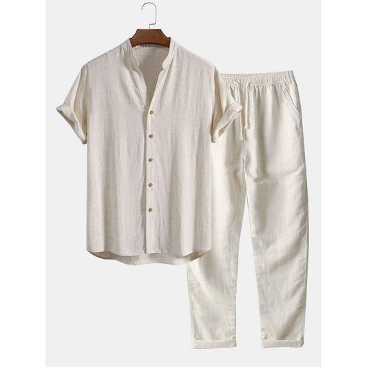 Tyler - V Neck Linen Rayon Blend Shirt & Straight Leg Linen Pants
