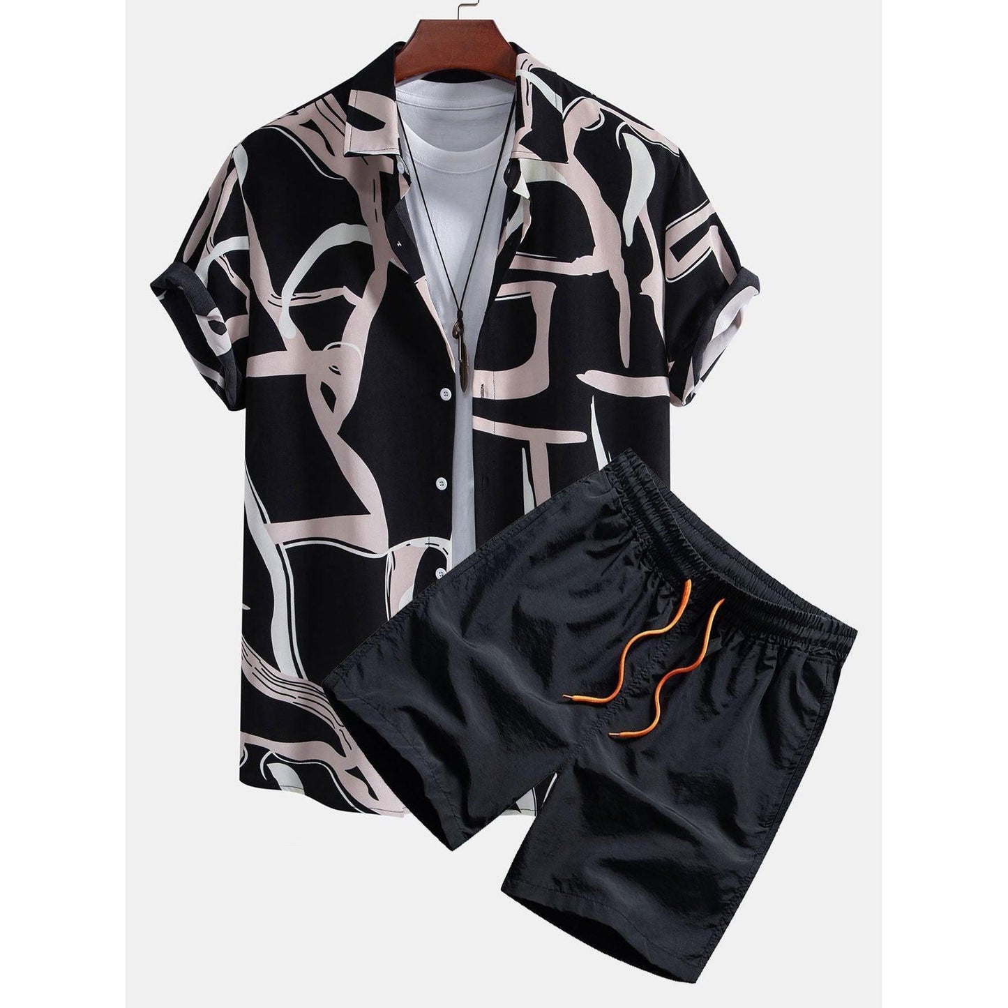 Ben - Abstract Print Button Up Shirt & Swim Shorts