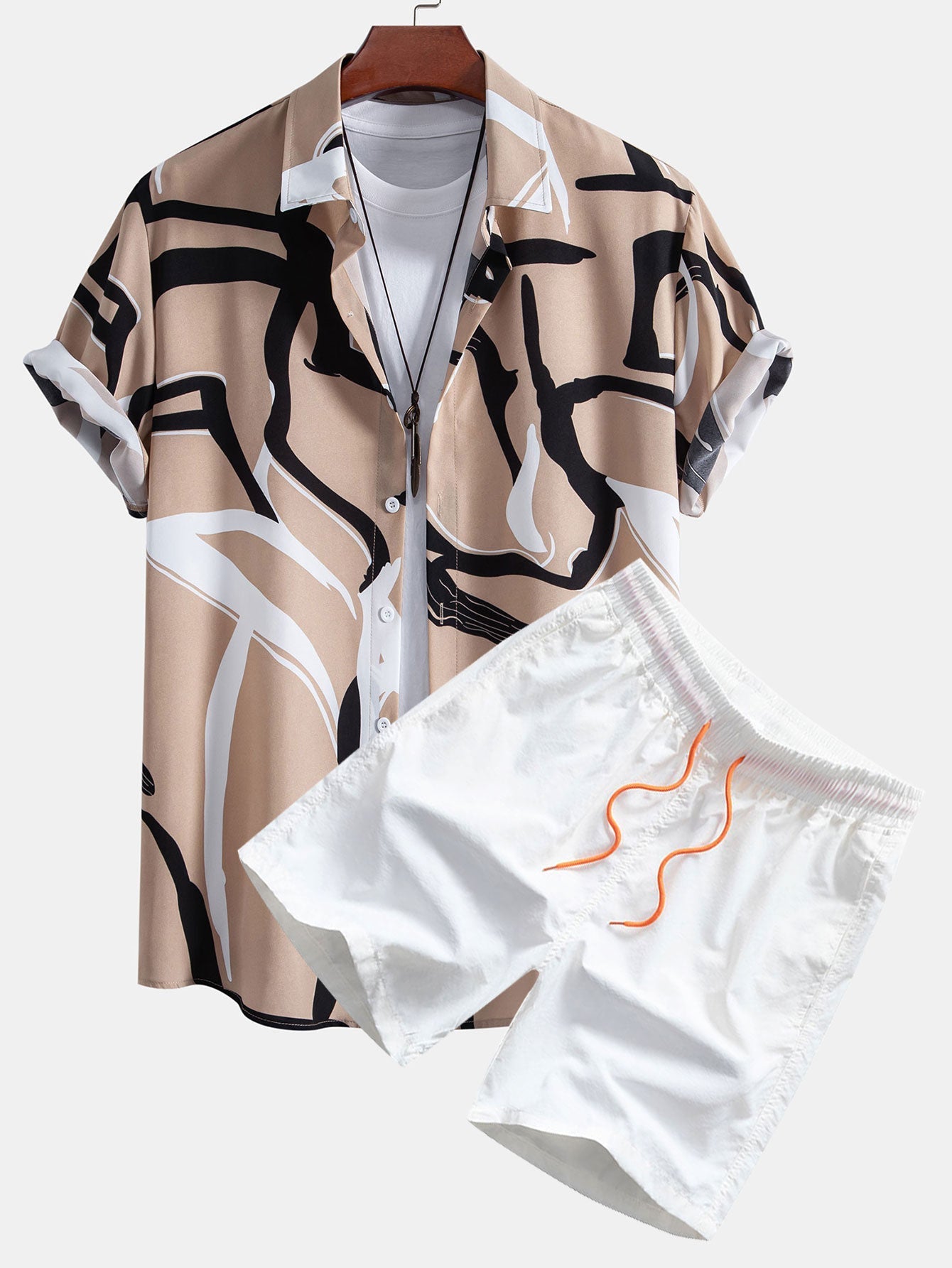 Ben - Abstract Print Button Up Shirt & Swim Shorts