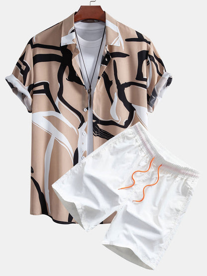 Ben - Abstract Print Button Up Shirt & Swim Shorts