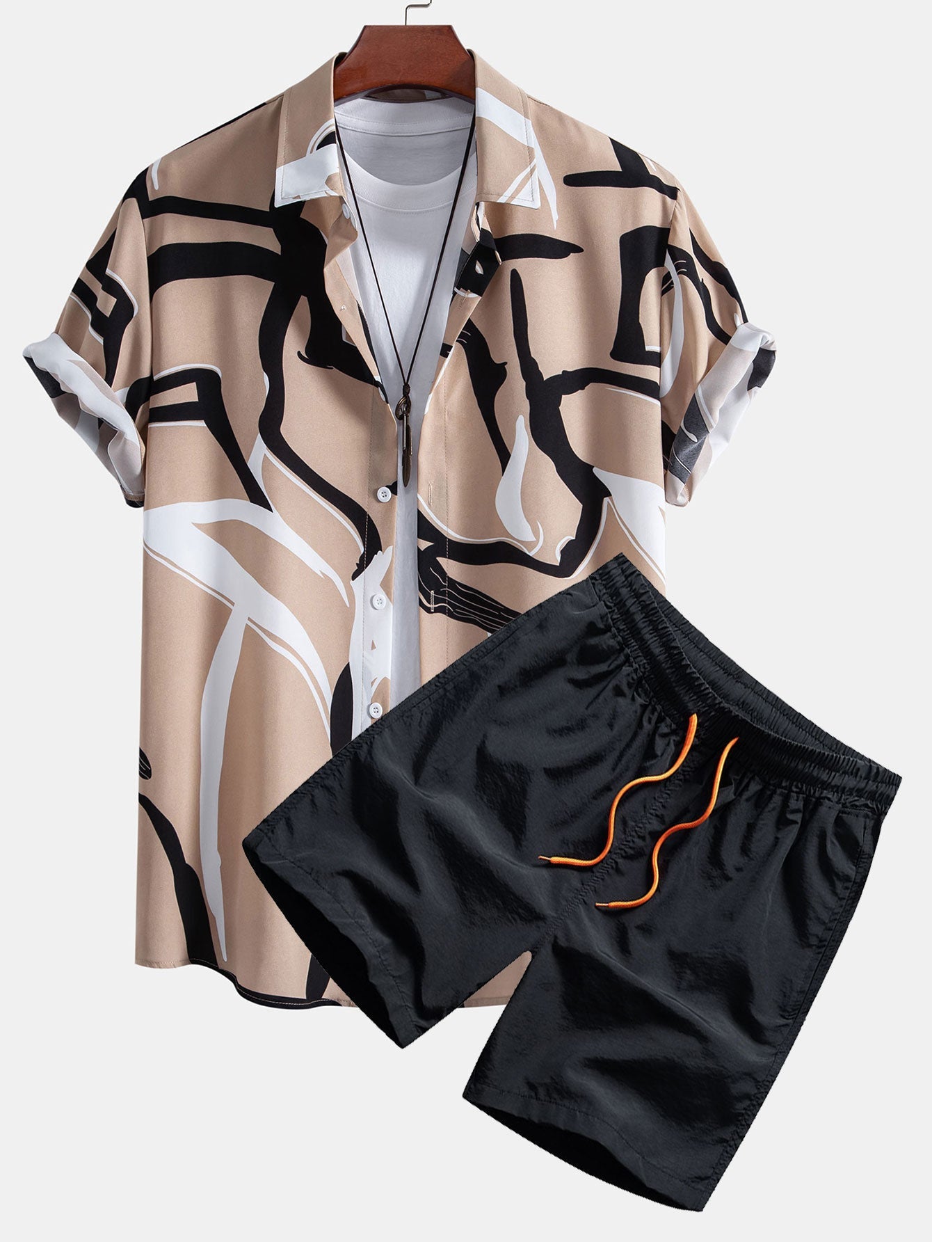 Ben - Abstract Print Button Up Shirt & Swim Shorts