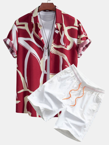 Ben - Abstract Print Button Up Shirt & Swim Shorts