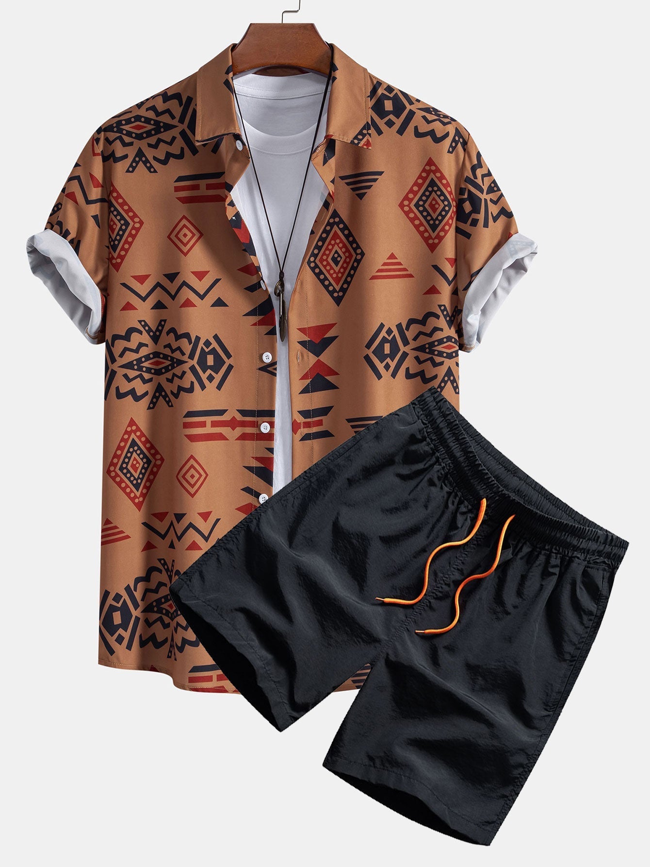 Scott - Aztec Geometric Print Shirt & Swim Shorts