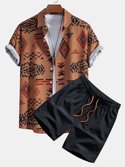 Scott - Aztec Geometric Print Shirt & Swim Shorts