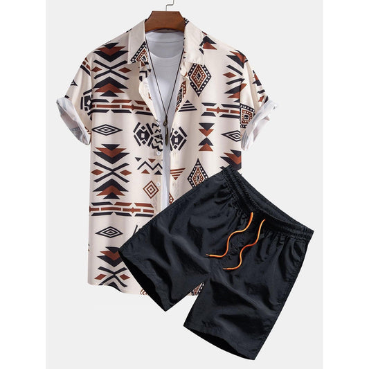 Scott - Aztec Geometric Print Shirt & Swim Shorts