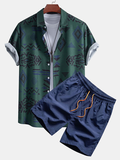 Scott - Aztec Geometric Print Shirt & Swim Shorts