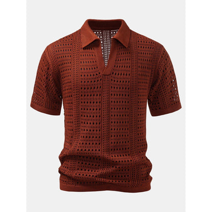 Blake - Crochet  V Neck Polo Shirt