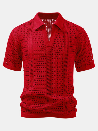 Blake - Crochet  V Neck Polo Shirt