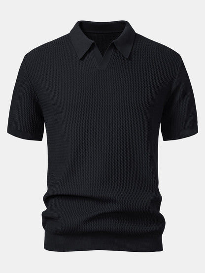 Jack - Wave Jacquard Knit V Neck Polo Shirt & Slim Fit Tapered Trousers