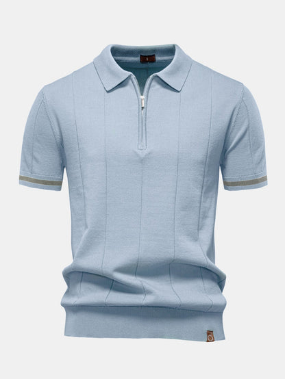Mitchell - Contrast Trim Zipper Knit Polo Shirt
