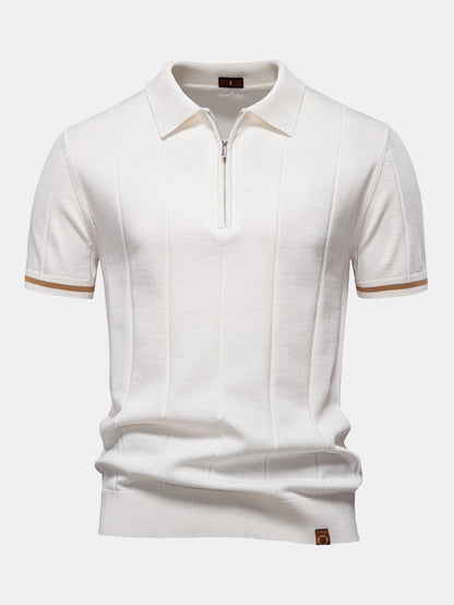 Mitchell - Contrast Trim Zipper Knit Polo Shirt