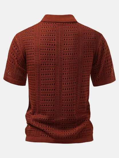 Blake - Crochet  V Neck Polo Shirt