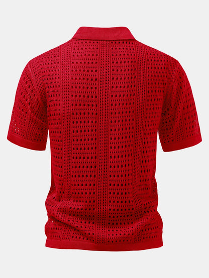 Blake - Crochet  V Neck Polo Shirt