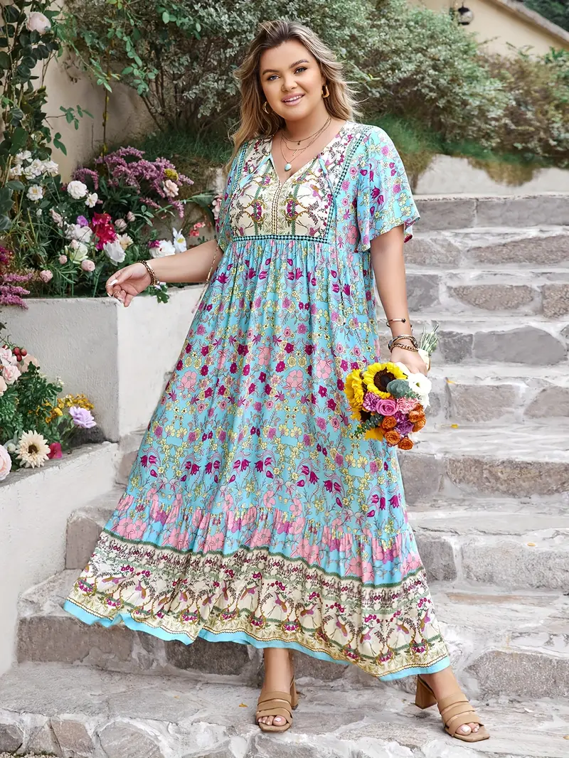 Stevie - Boho Floral Maxi Dress – Plus Size