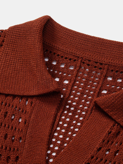 Blake - Crochet  V Neck Polo Shirt