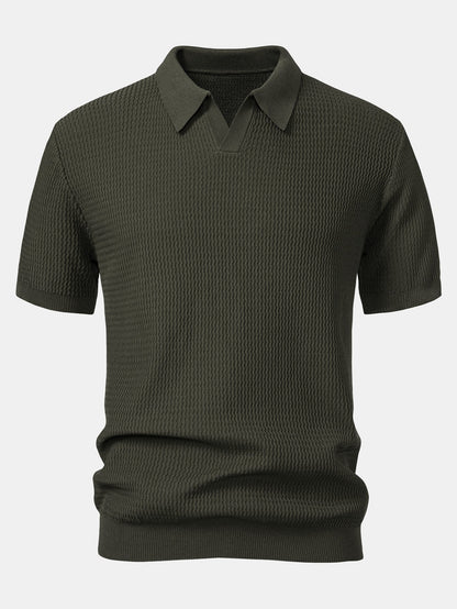 Jack - Wave Jacquard Knit V Neck Polo Shirt & Slim Fit Tapered Trousers