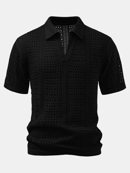 Blake - Crochet  V Neck Polo Shirt