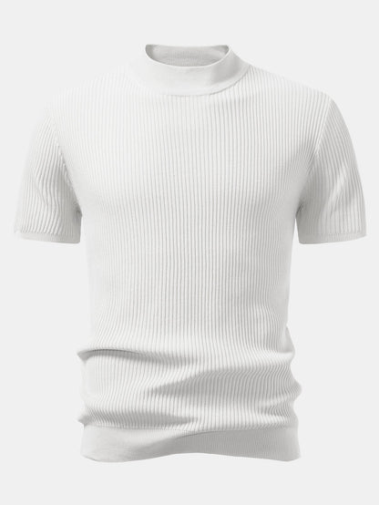 Lachlan - Ribbed Mock Neck Knitted Sweater T-Shirt