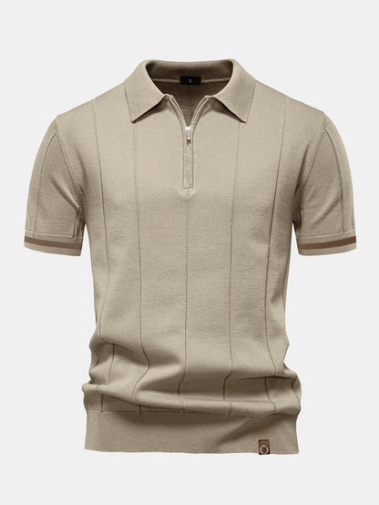 Mitchell - Contrast Trim Zipper Knit Polo Shirt