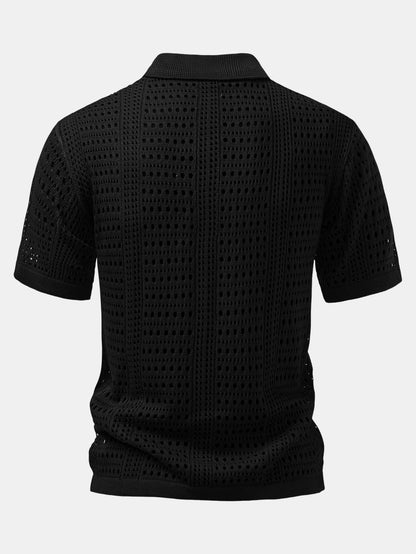 Blake - Crochet  V Neck Polo Shirt