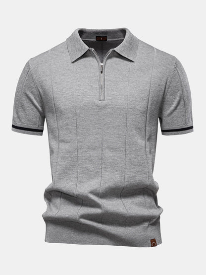 Mitchell - Contrast Trim Zipper Knit Polo Shirt