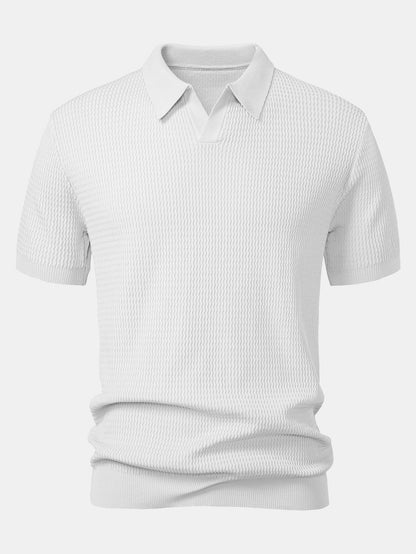 Jack - Wave Jacquard Knit V Neck Polo Shirt & Slim Fit Tapered Trousers